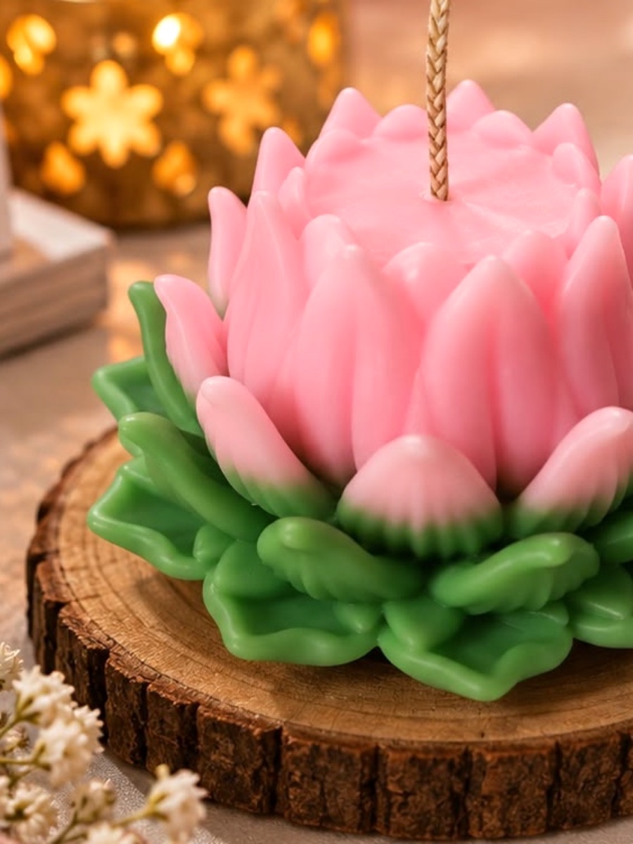 S2 Crafts lotus candle for Diwali and puja décor