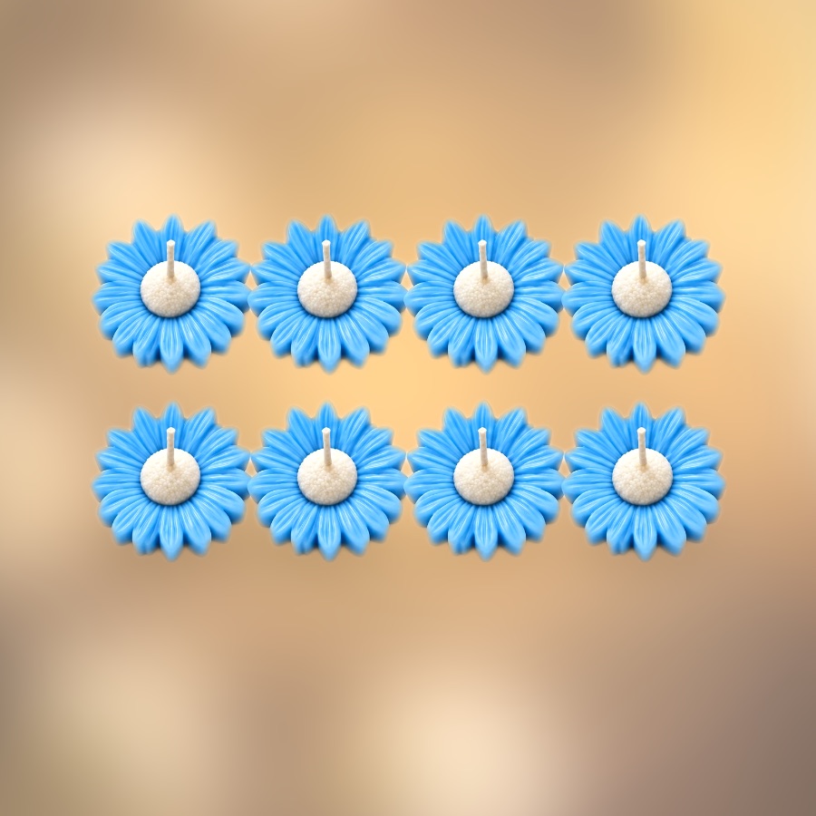 Set of eight blue daisy flower candles handmade by S2 Crafts