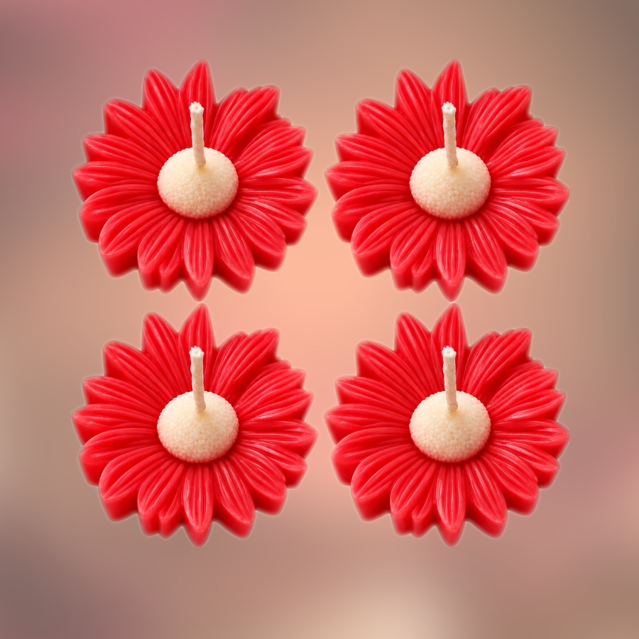Set of red daisy flower candles handmade by S2 Crafts