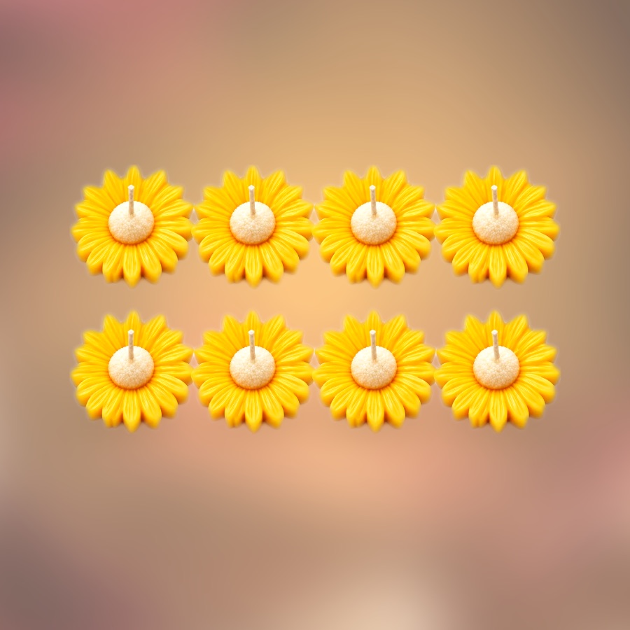 Set of eight yellow sunflower daisy candles handmade by S2 Crafts