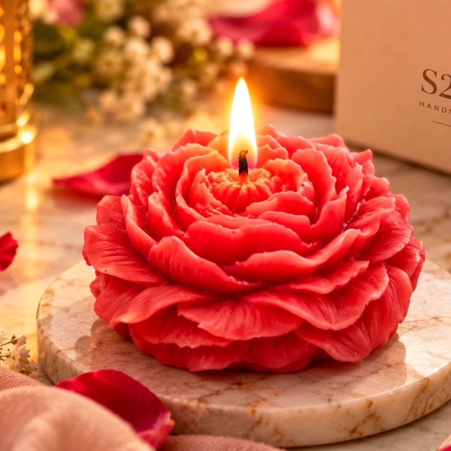 S2 Crafts sculpted red rose candle on Instagram
