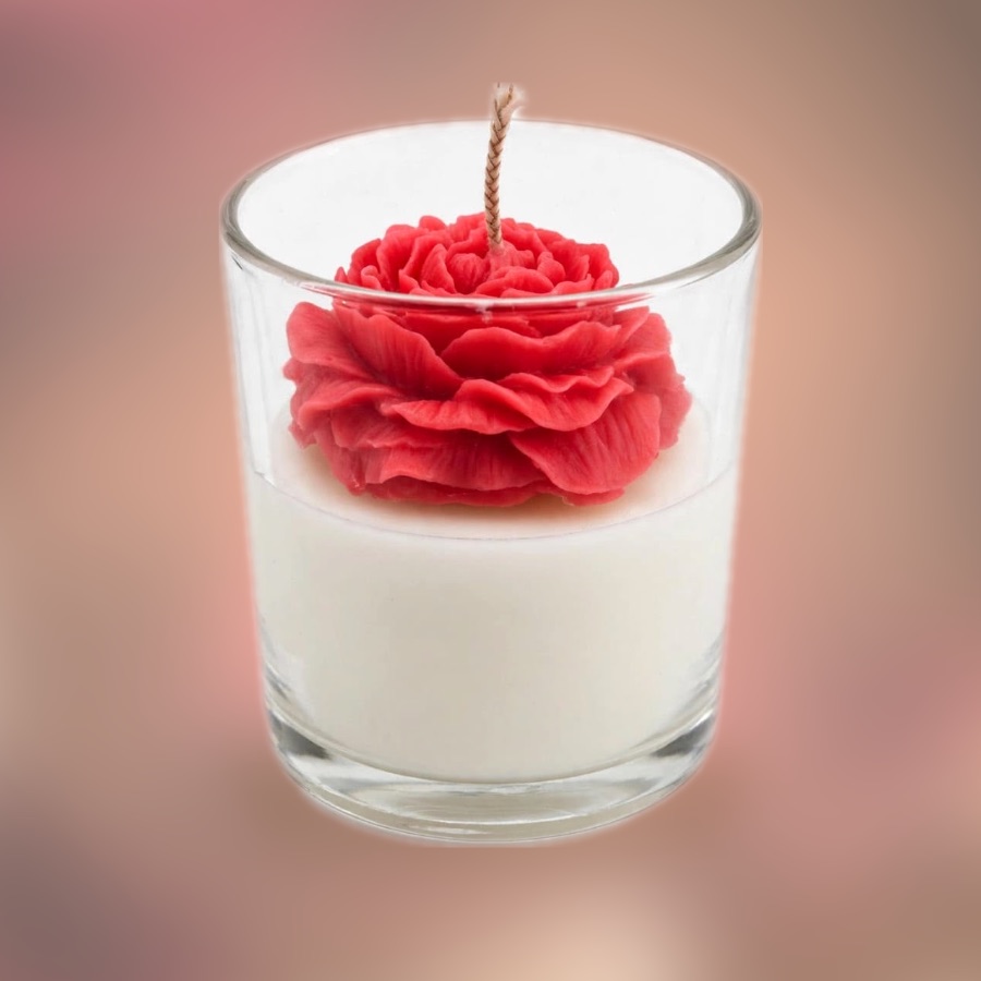 S2 Crafts glass jar candle topped with a handmade red rose