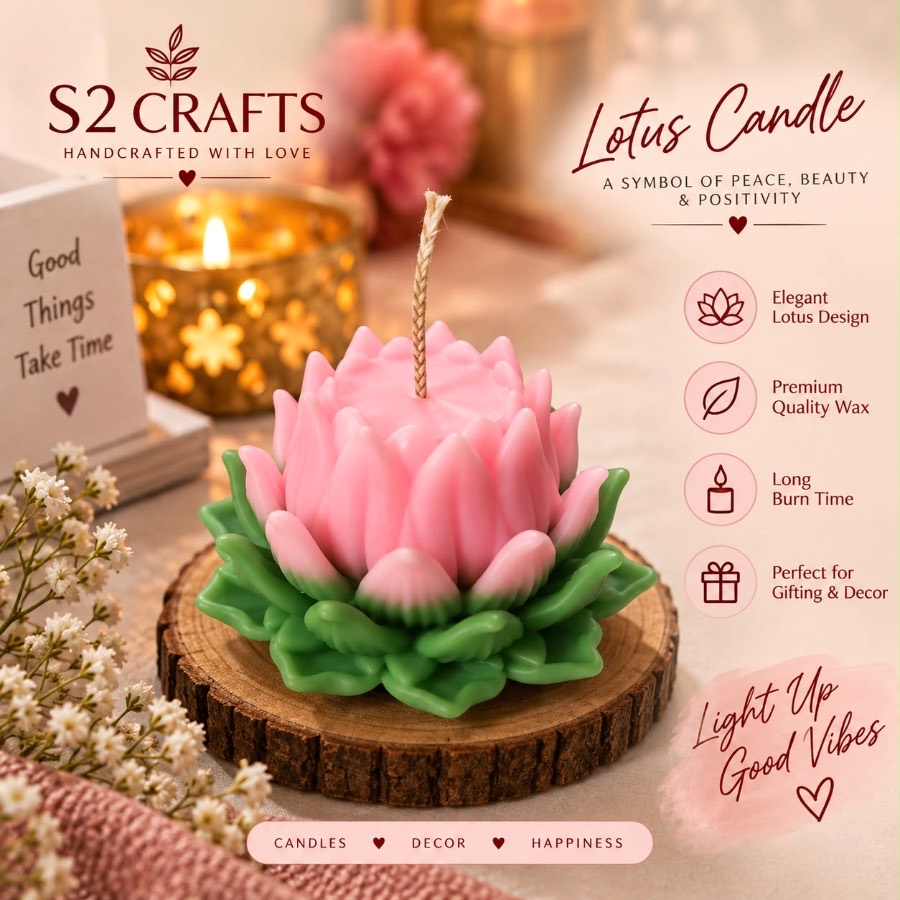 Handmade pink and green lotus candle by S2 Crafts